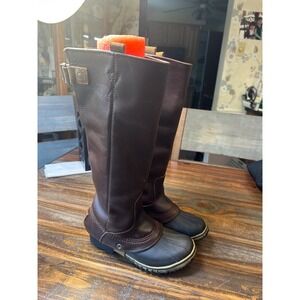 Sorel Slimboot Brown Leather Waterproof Tall Riding Rain Boot NL2007-260 Women 7